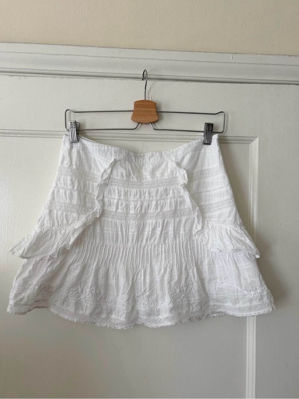 LoveShackFancy White Tiered Lace Mini Skirt